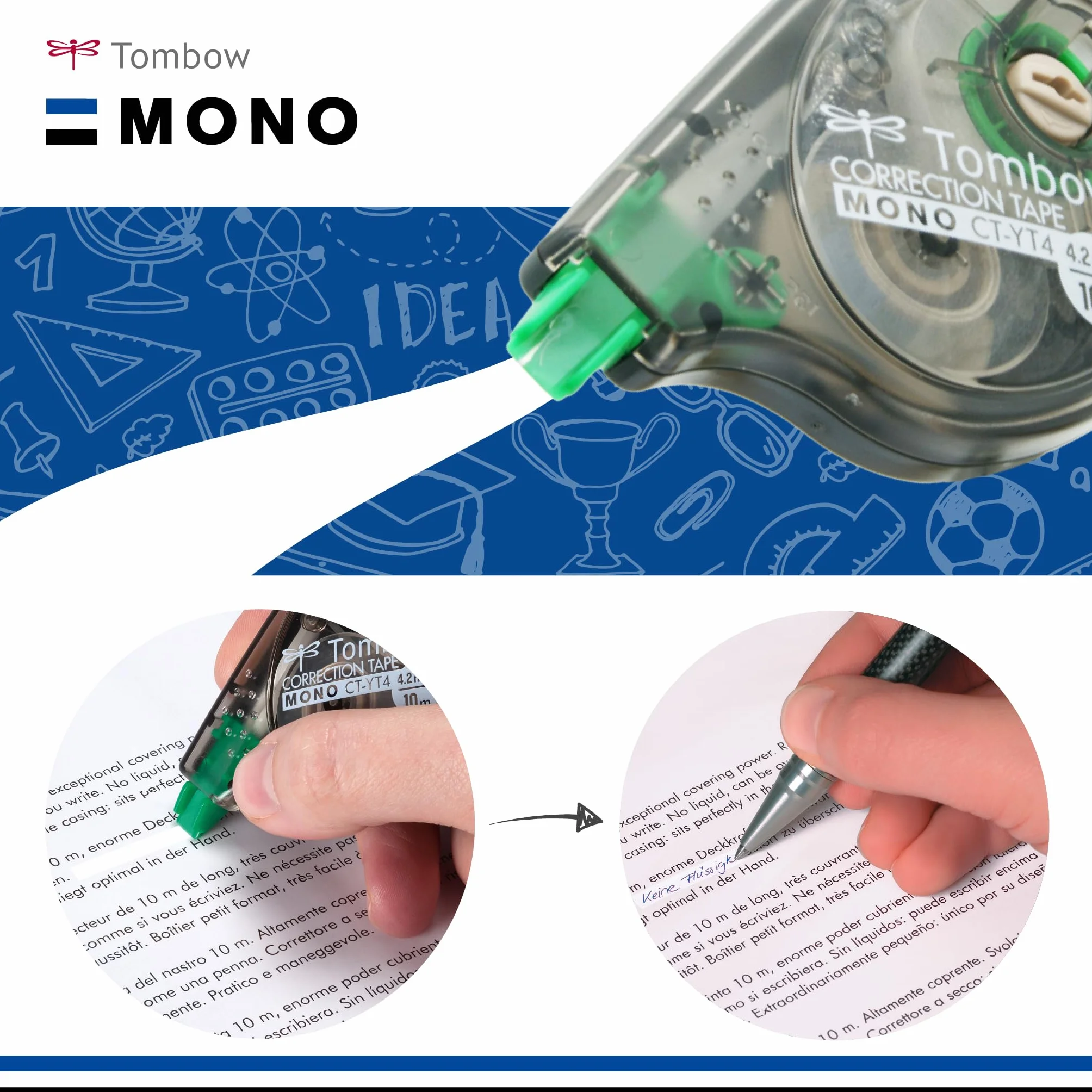 Tombow Mono CT-YT4 - Cinta correctora (10 unidades, caja transparente, 4 mm x 10 m)