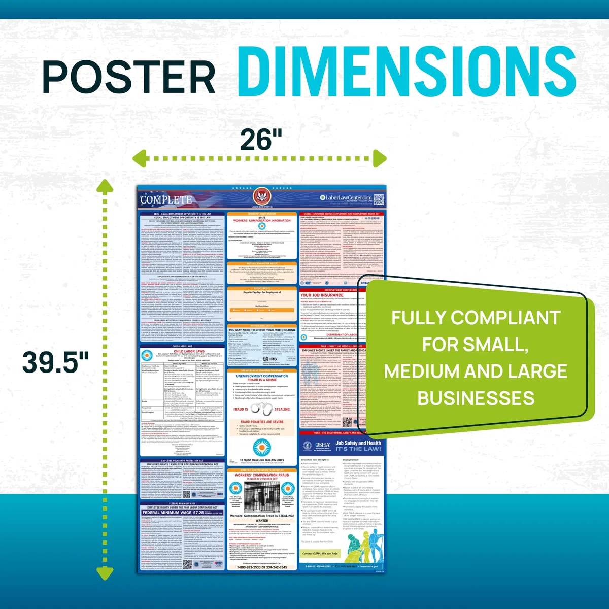 2019 Texas Labor Law Póster – Estado, Federal, OSHA Compliant – Laminado obligatorio todo en uno Póster