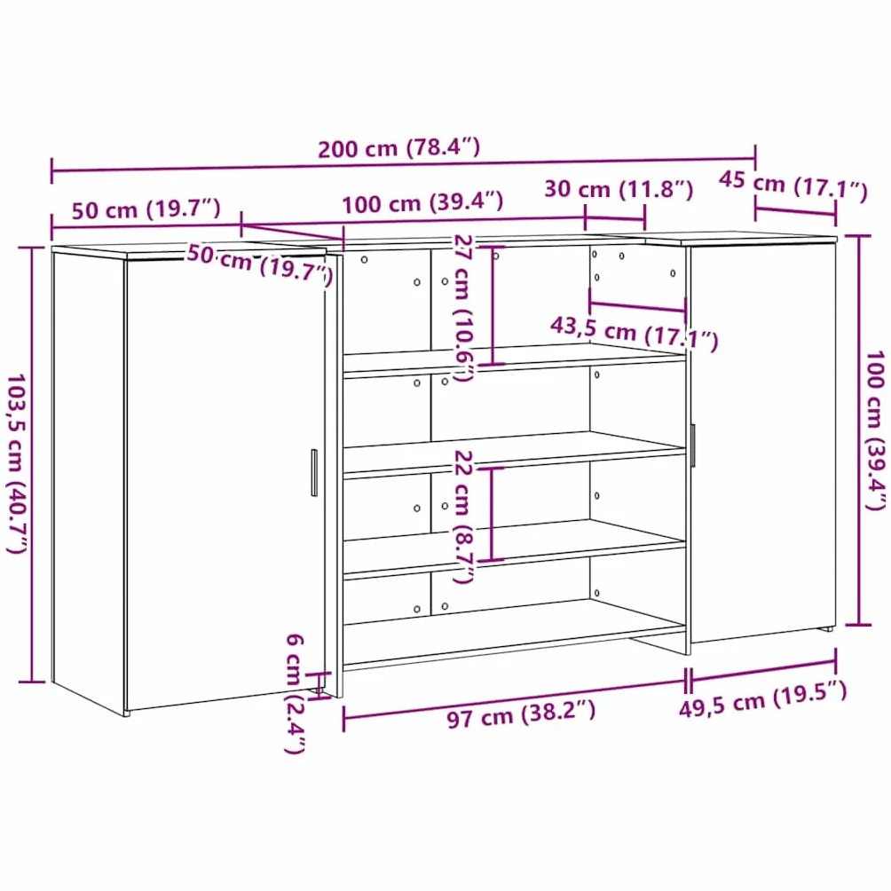 vidaXL Mostrador Recepción Madera Vieja 200x50x103.5 cm