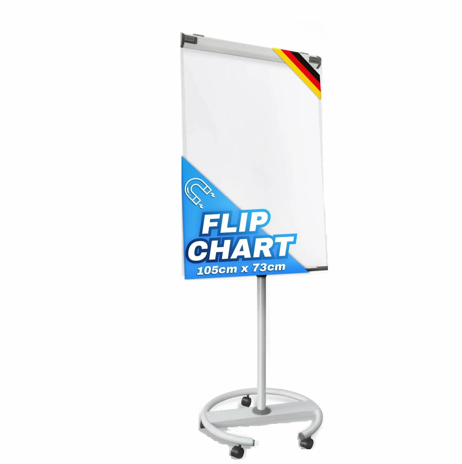 MOB Flipchart Shark Pizarra blanca con soporte de rodillos móvil 73x105 cm | Altura ajustable hasta 210 cm, escribible, Se puede limpiar en seco, magnético | Flip Chart con pizarra magnética rodable y