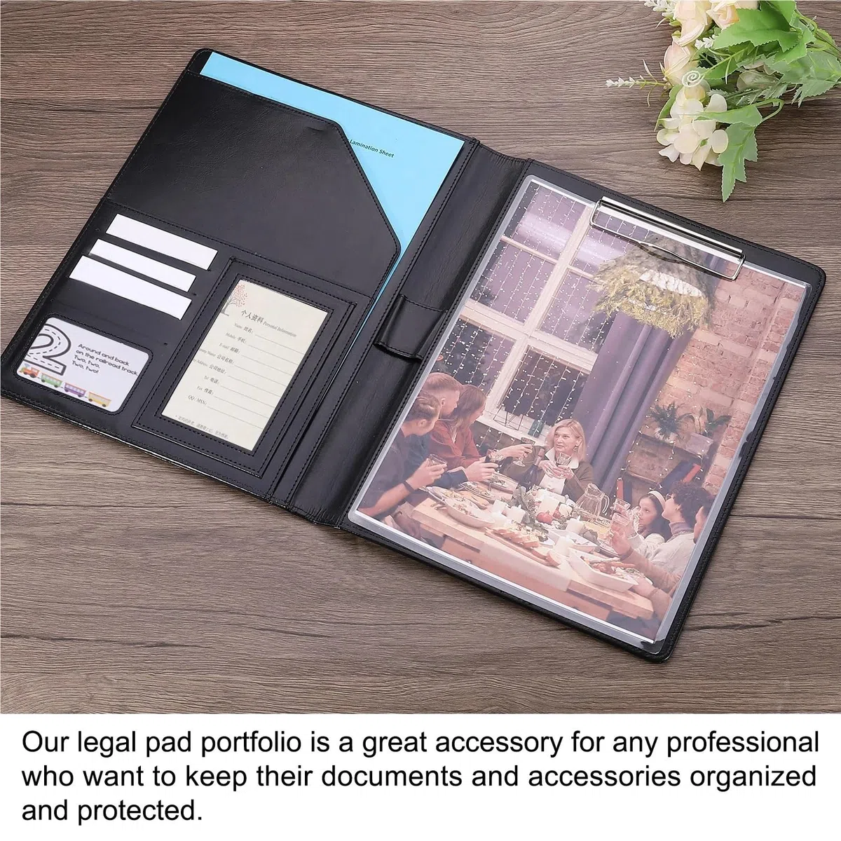 Documentos De Cuero Portafolio empresarial, carpeta portadocumentos, organizador de cuero sintético con cremallera y portapapeles