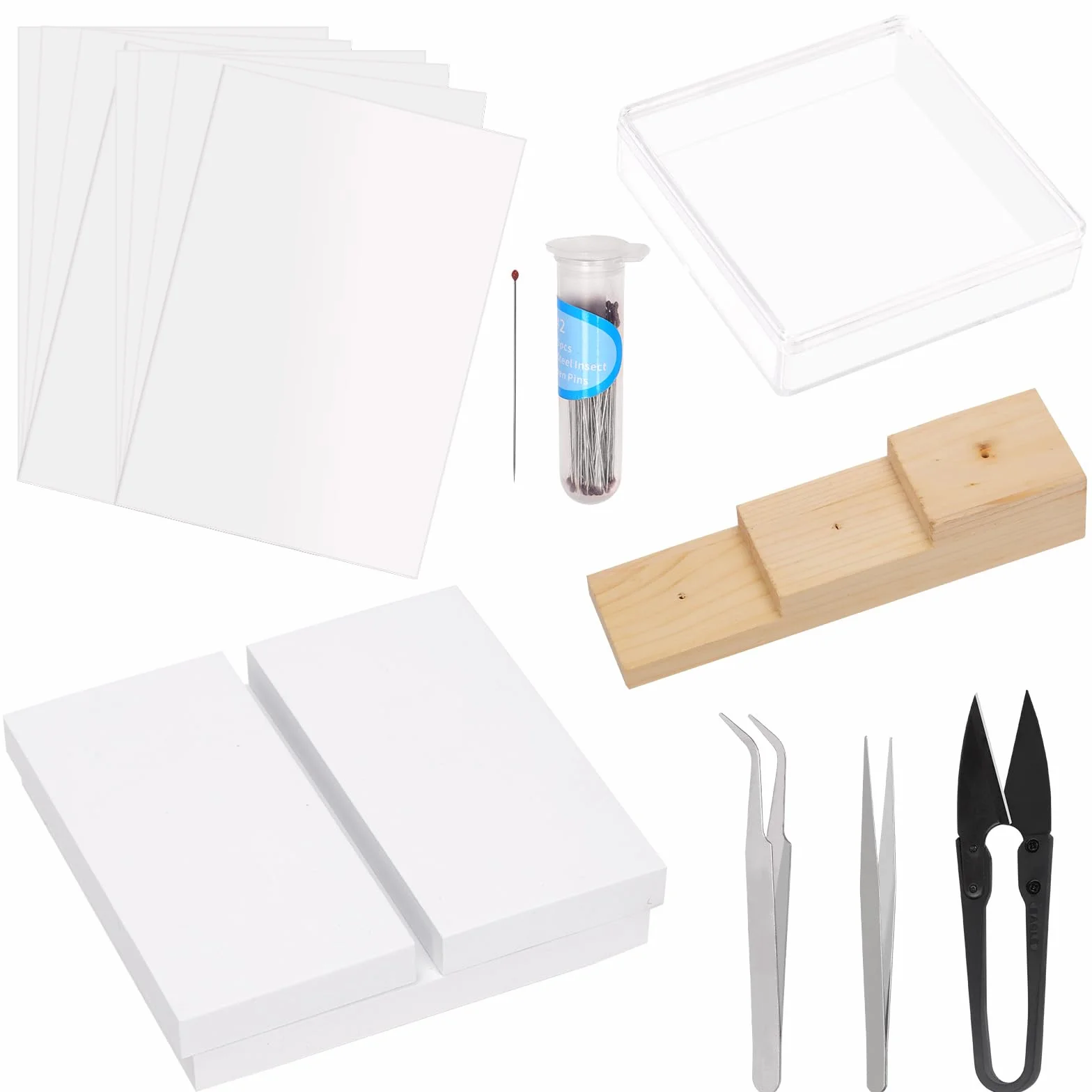 114 piezas de herramientas para hacer muestras de insectos, kit de fijación de insectos con bloque de fijación de insectos, alas, papel prensado, tablero de fijación de insectos, suministros