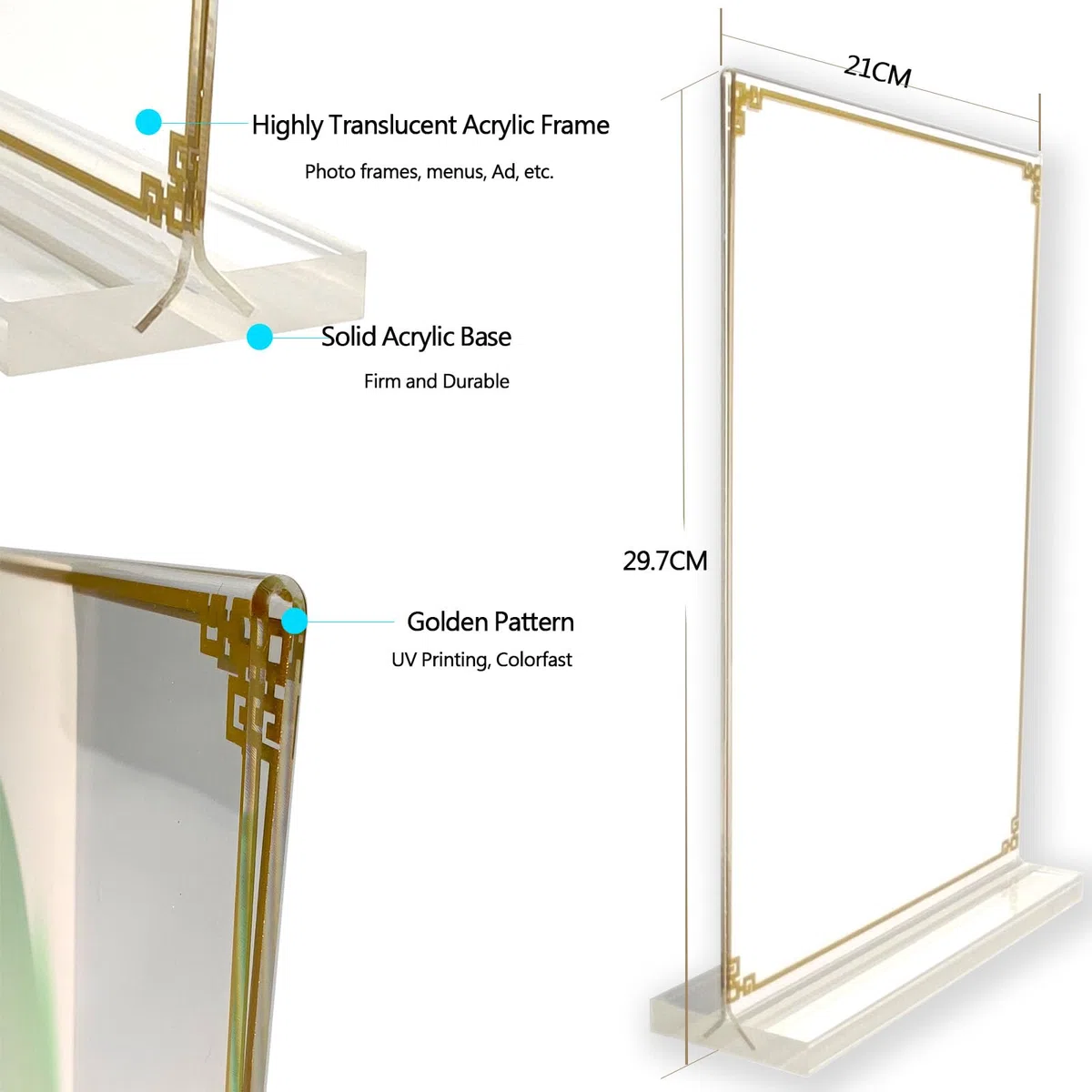 4 Piezas Soporte para Letreros de Acrílico A4, Soporte de Acrílico A4, Expositor Metacrilato de Sobremesa Transparente en Forma de L, Soporte para Porta Menús, Porta Póster, Marco de Fotos A4