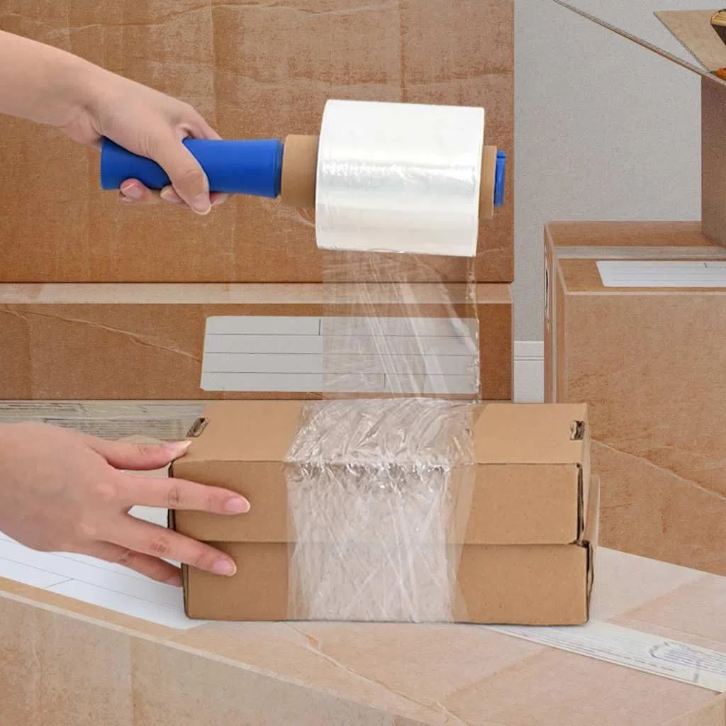 Película elástica con asa 10 unidades transparente 23 micras 50 cm x 150 m PE material de embalaje para cartón, caja, mudanza, envío y almacenamiento para protección y estabilización