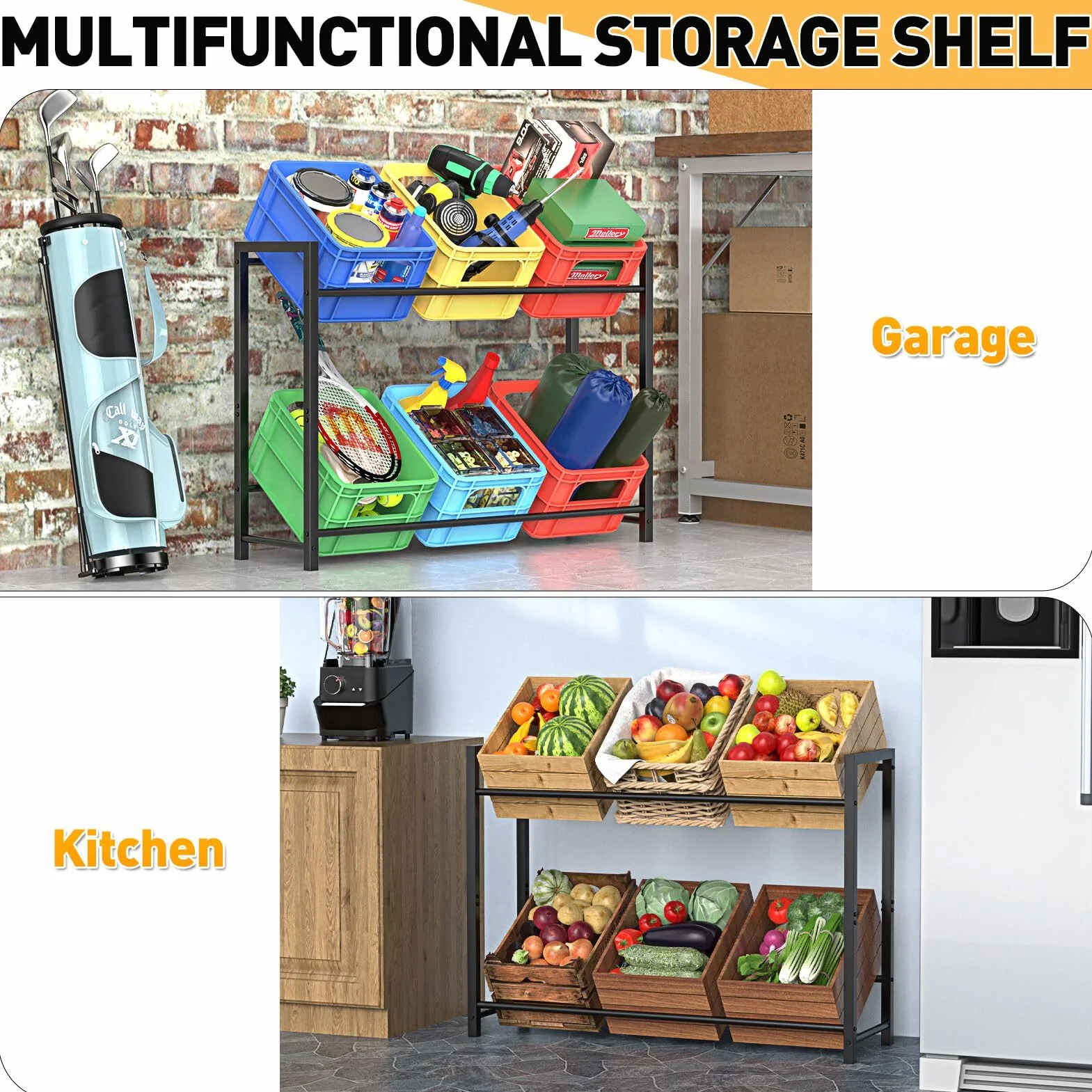 WELDUN Estantería para 6 cajas de bebidas, con 2 niveles para cerveza, frutas, verduras, agua, capacidad de carga 150 kg