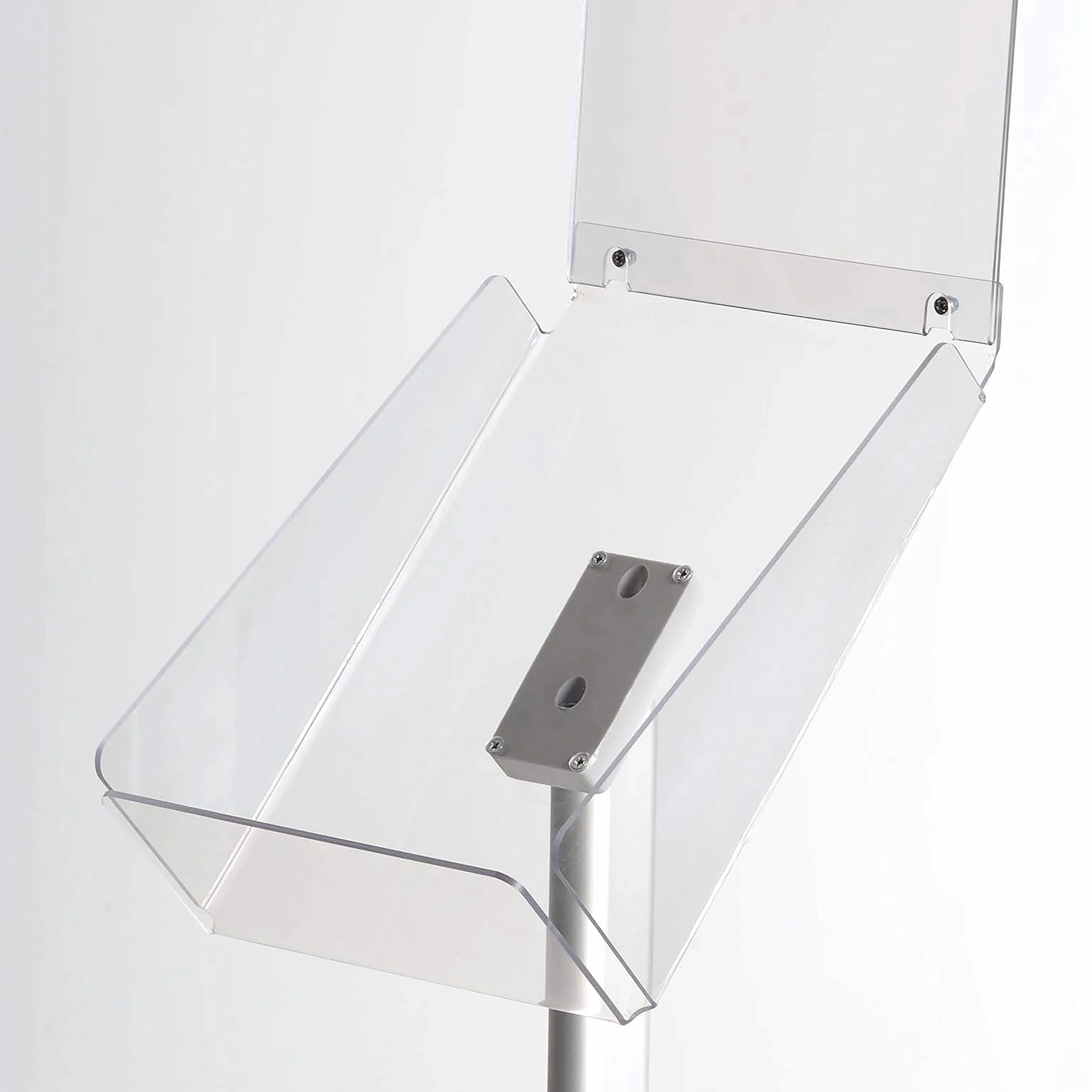 Portafolletos de Suelo Plus DIN A4 Vertical con Soporte para Rótulo Superior | Expositor de Folletos con Bandeja Acrílica Transparente | Stand Informativo Decorativo