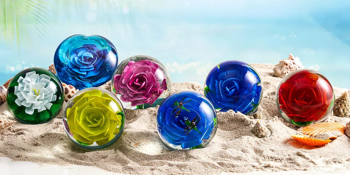 EUSTUMA Figura de pisapapeles de flores de vidrio para el escritorio. Déle un regalo de la persona que amas para la decoración del jardín. (Azul)
