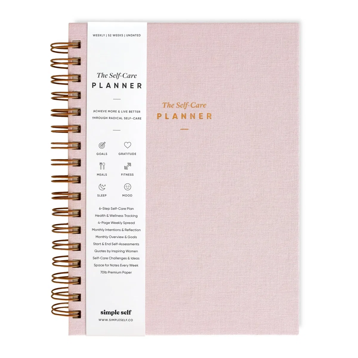 Simple Self The Self-Care Planner by - El mejor planificador semanal de vida para bienestar, alcanzar objetivos, salud, felicidad, productividad, gratitud, comidas, fitness, espiral sin fecha, 12