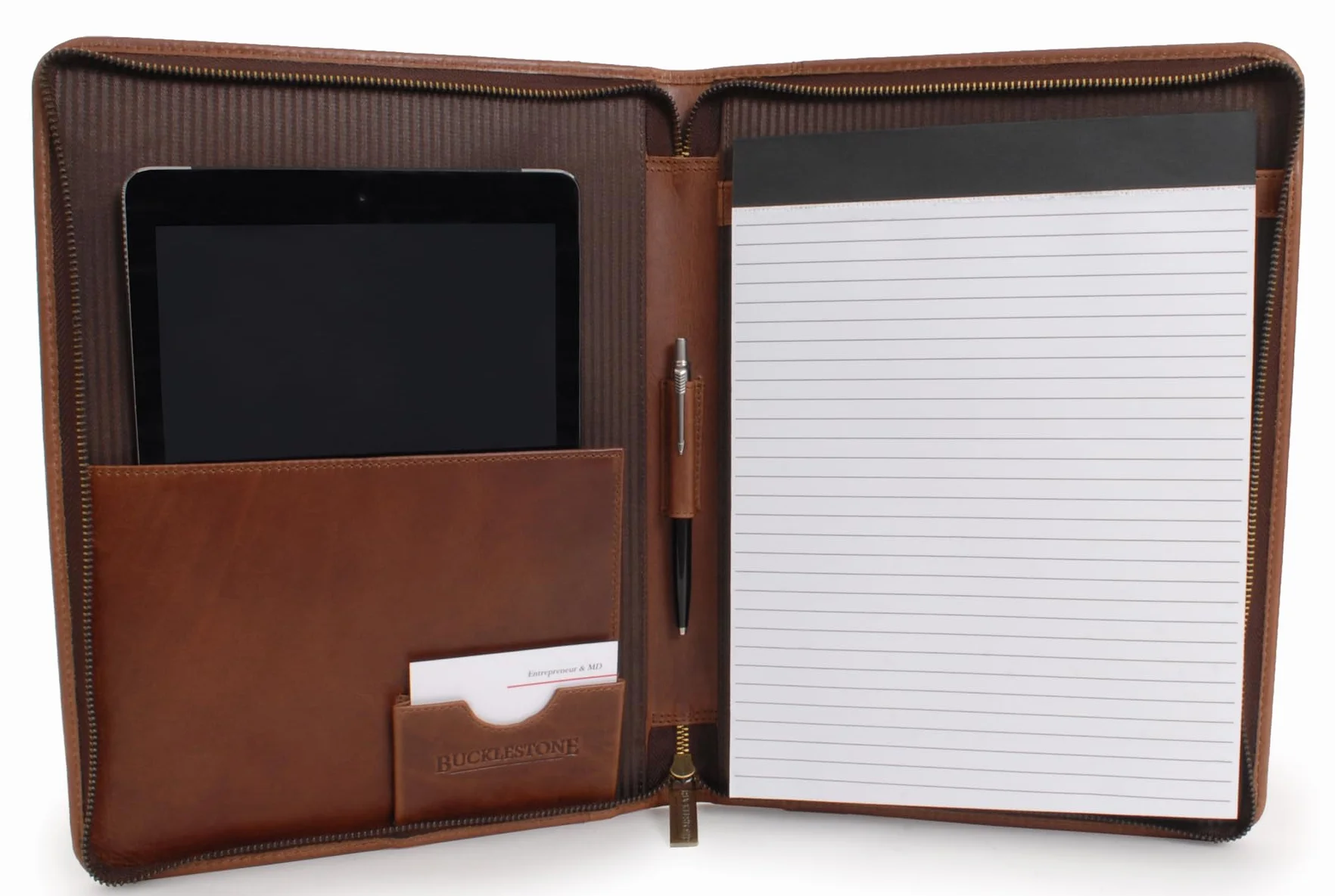 Portadocumentos Hombre en Cuero - Carpeta A4 y Portafolio de Viaje - Porta Tablet y Cuaderno de Trabajo - London - Marrón