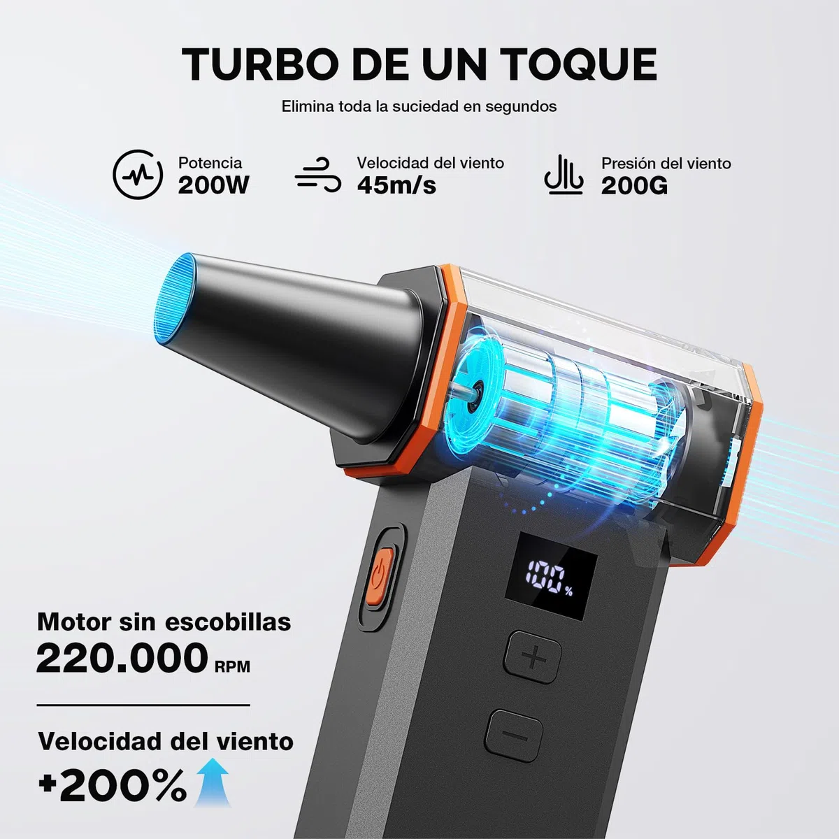 Soplador de aire eléctrico 220.000 RPM, 100 niveles sin escalones, motor sin escobillas y pantalla LED, soplador de aire inalámbrico con kit de limpieza, mini soplador de polvo para PC, teclado, coche