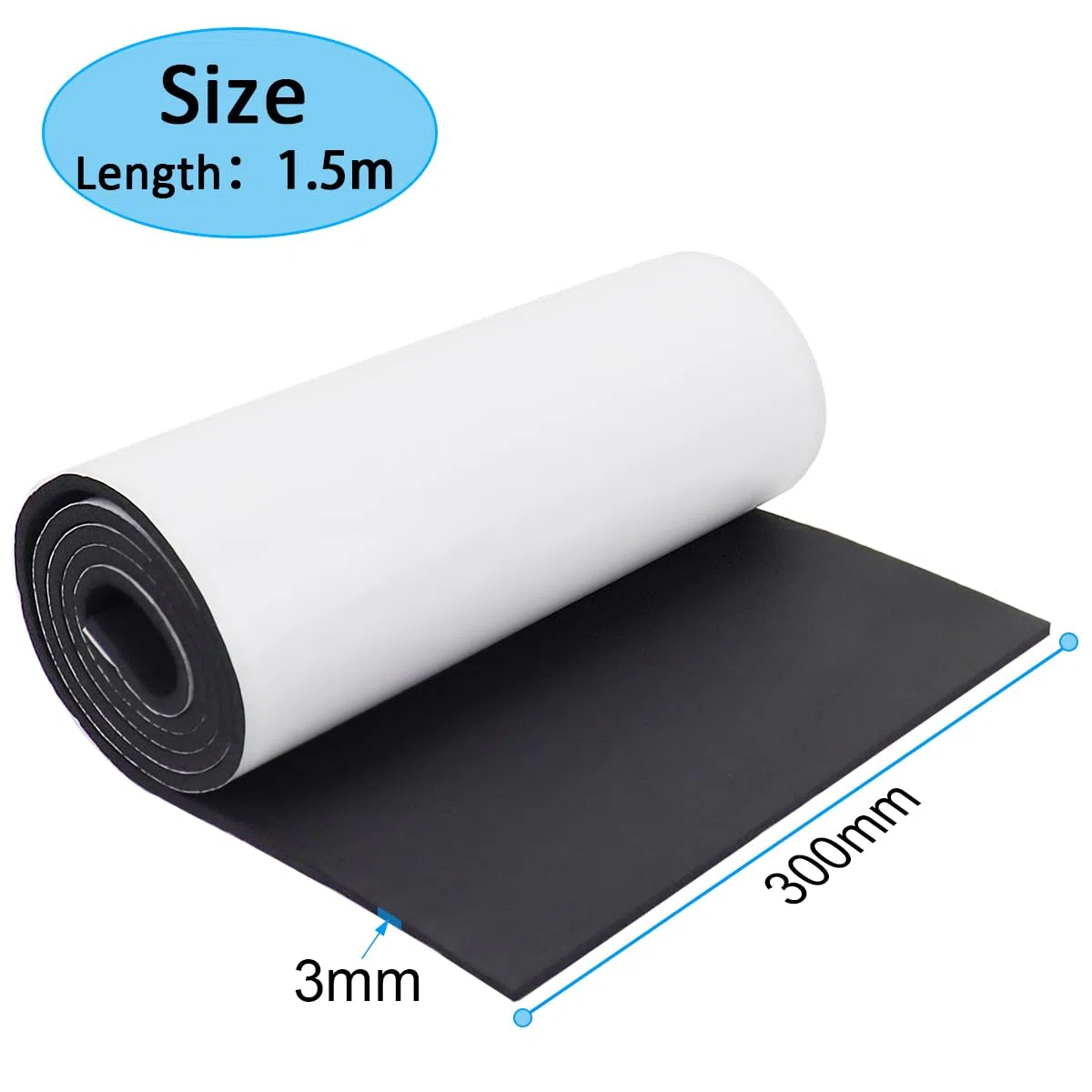 Placa de espuma de neopreno autoadhesiva multifunción rollo de espuma (300 mm x 3 mm x 1,5 m)