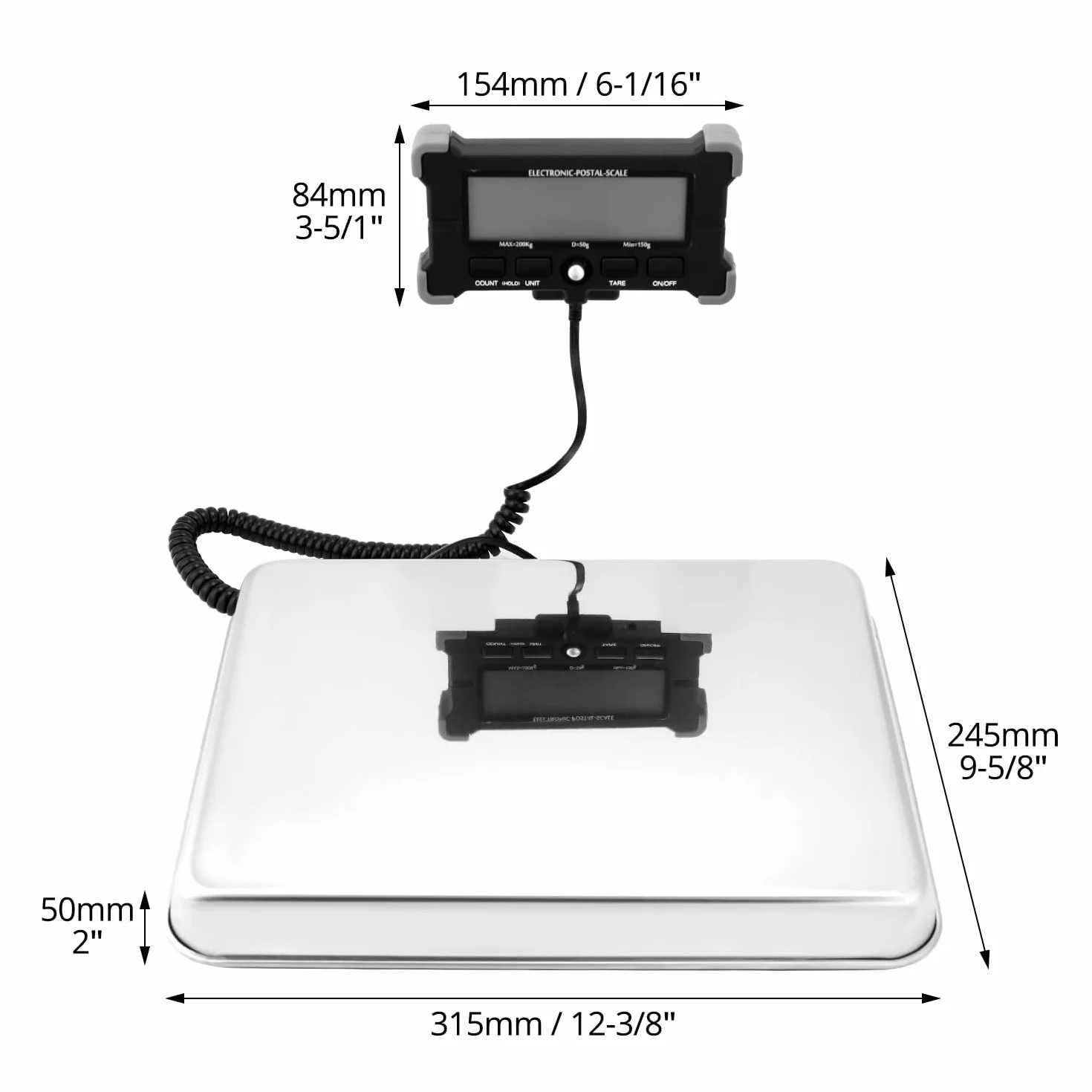 QWORK Balanza Digital 440 lb 200 kg con Función de Tara Pantalla LCD Separada para Equipaje Correo Almacén