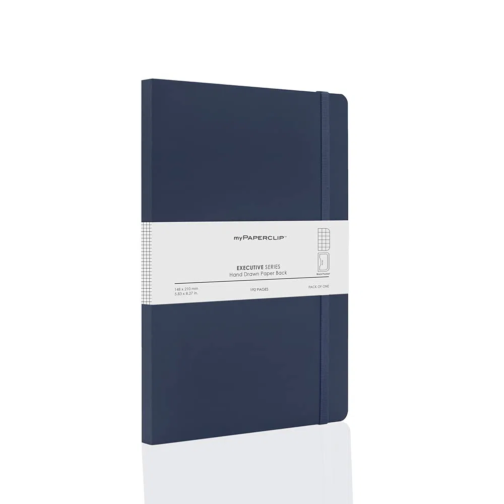 myPAPERCLIP Cuaderno de la serie ejecutiva, encuadernación con sección de hilo y parte trasera de papel dibujado a mano, cuaderno para regalo, cuaderno de papelería, A5, cuadros, 192 páginas, 80 g/m²,