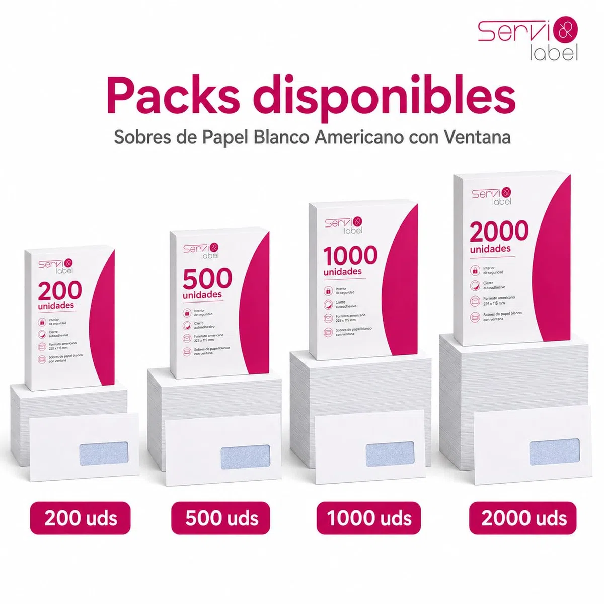 Pack 500 Sobres de Papel Blanco Americano 225x115mm | Con Ventana | Formato Profesional | Cierre Seguro | Para Cartas Facturas Documentos y Envíos de Oficina