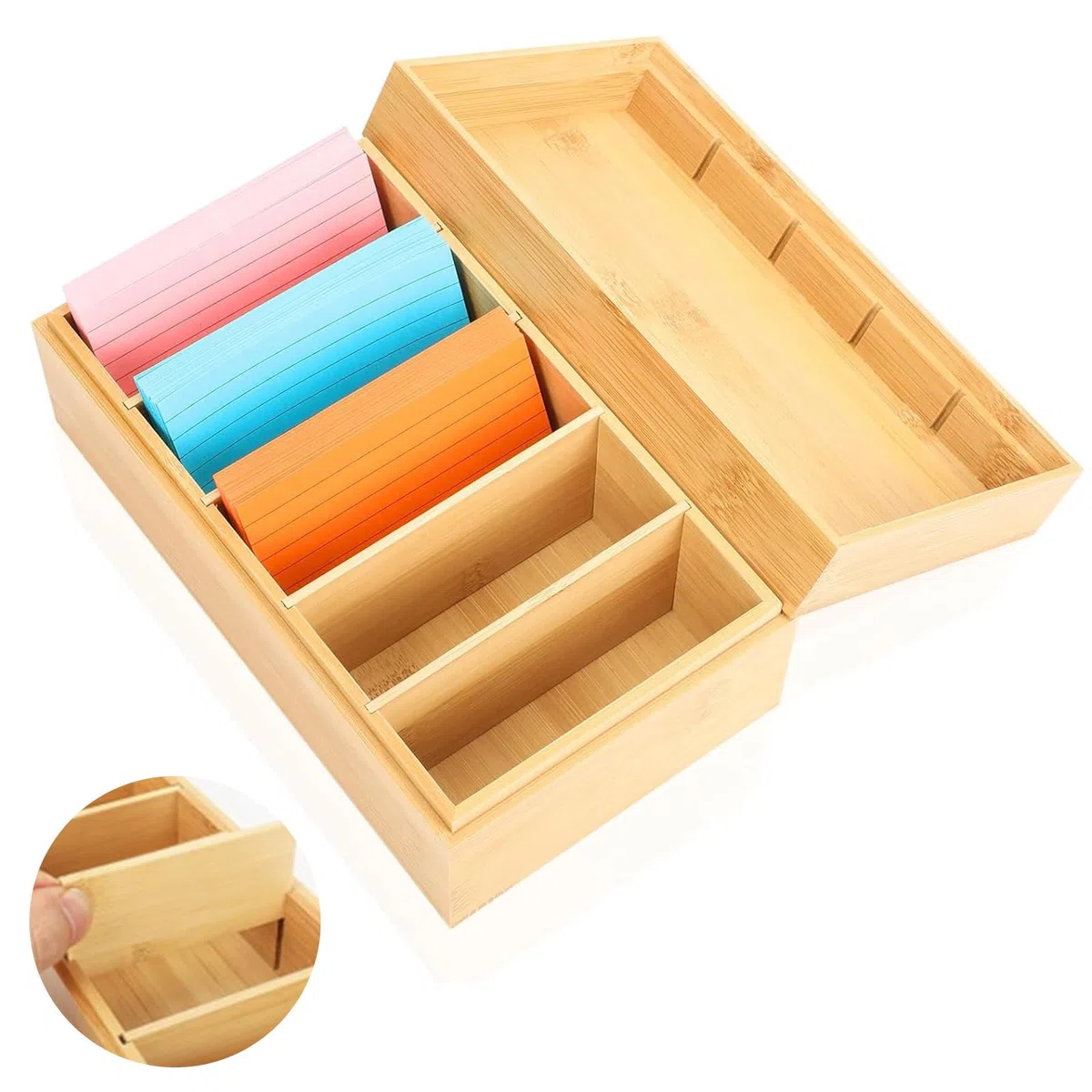 A7 Aarteikarten Box Karteikasten Holz mit Deckel 22cm*12.6cm*9cm Karteikarten Holz Vocabulary box Lernkarteibox Holz für Büro Schulen und Heim (Karteikarten nicht im Enthalten)