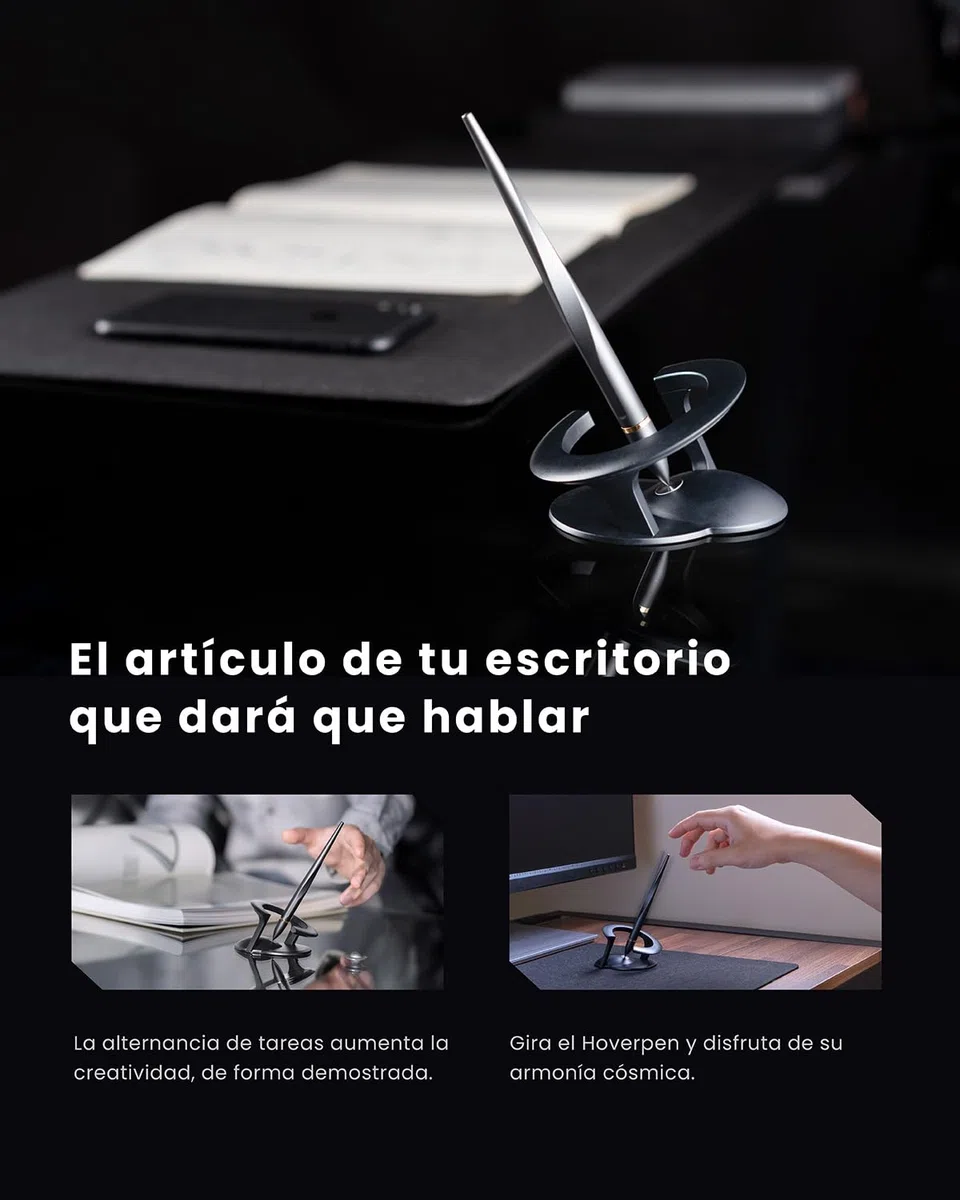 novium Hoverpen Interstellar Edition - Bolígrafo de lujo futurista hecho con aleaciones aeroespaciales, estética única, bolígrafo ejecutivo giratorio gratis, regalos para hombres y mujeres (negro