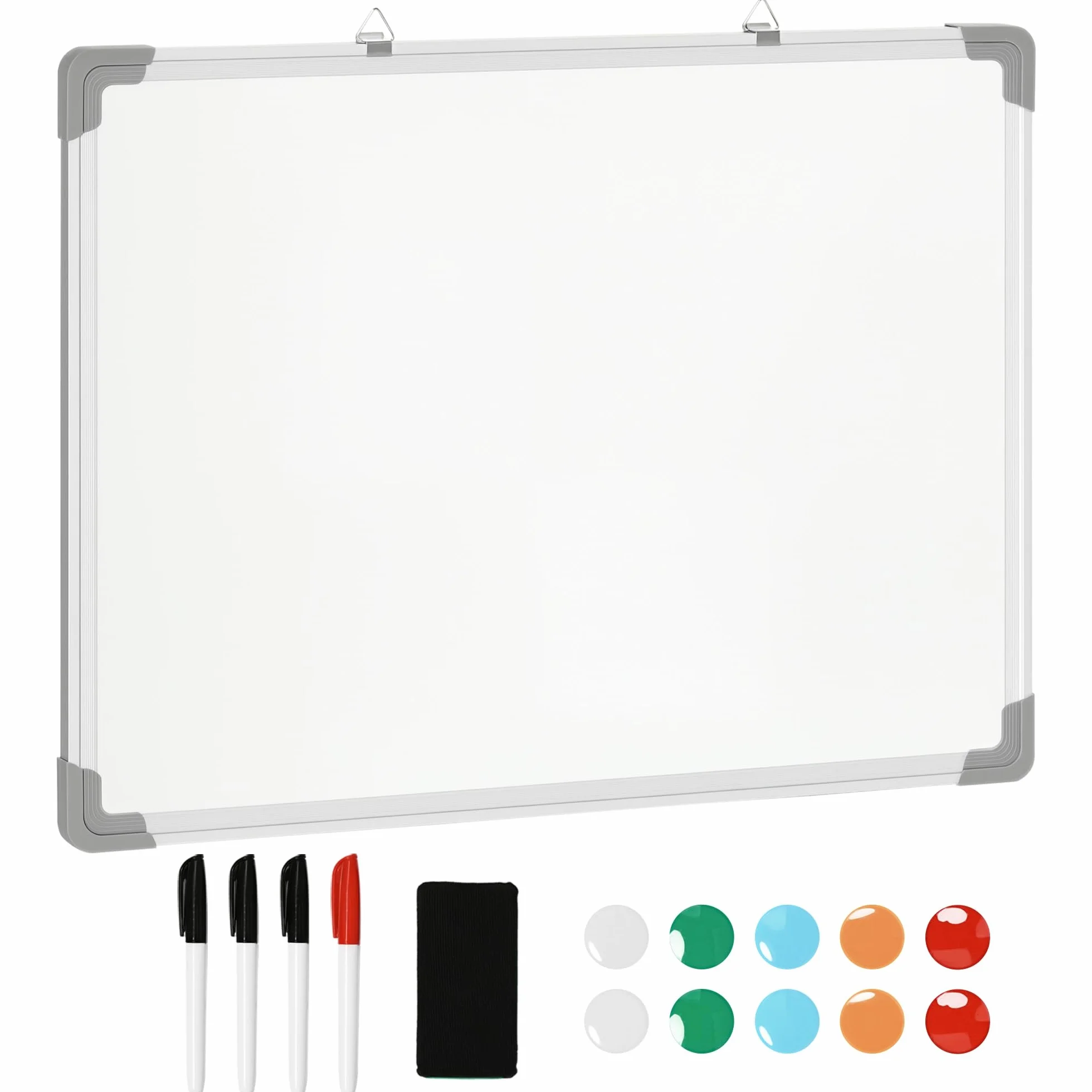 HOMCOM Pizarra Blanca Magnética con Bastidor de Aleación de Aluminio 60x45 cm Pizarra de Borrado en Seco con Borrador 4 Rotuladores y 10 Imanes para Oficina Hogar