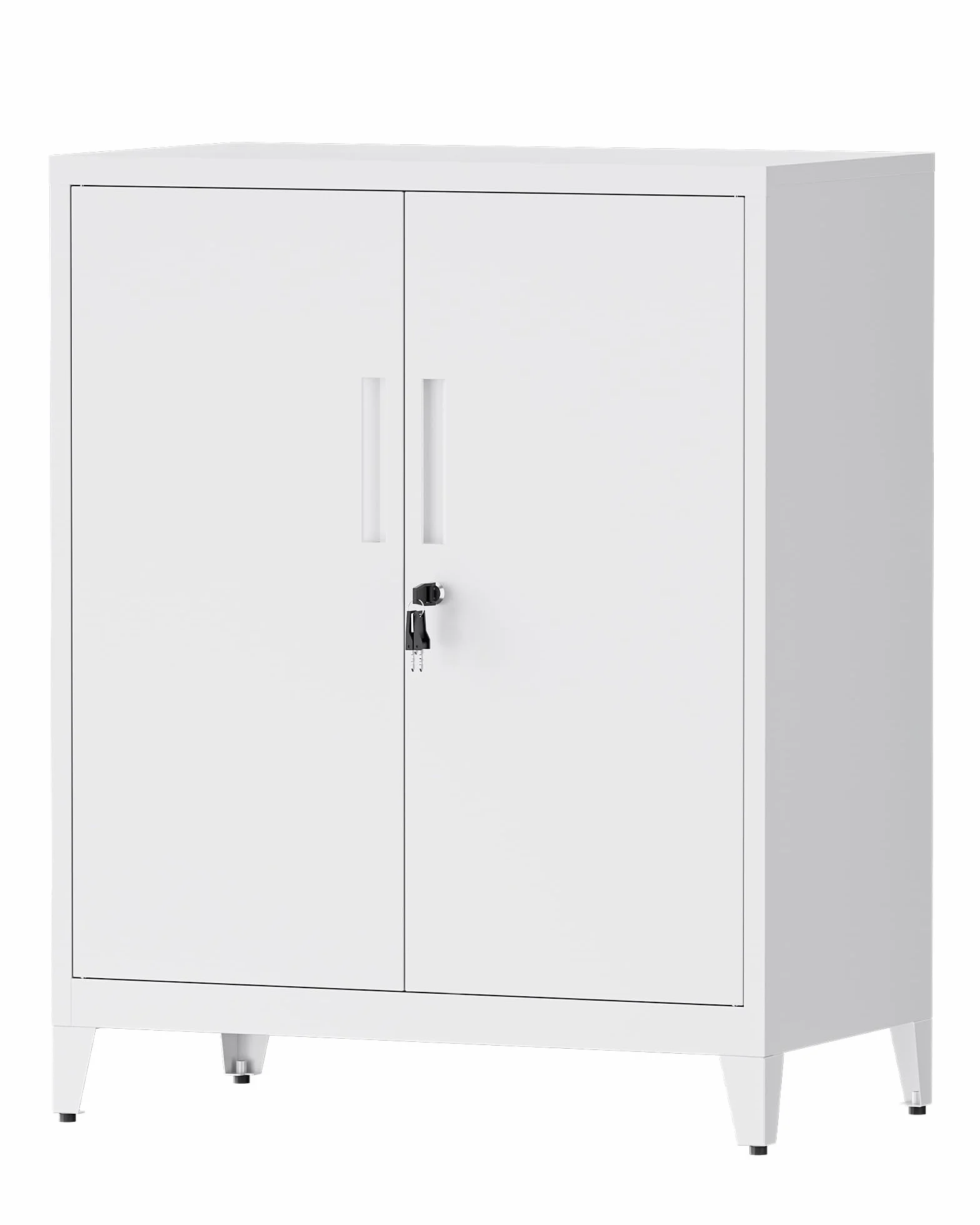 Armario Metalico, Equipado con 2 Estantes Ajustables en Altura, Armario de Oficina de Acero con Cerradura, Blanco, 100×80×40 cm