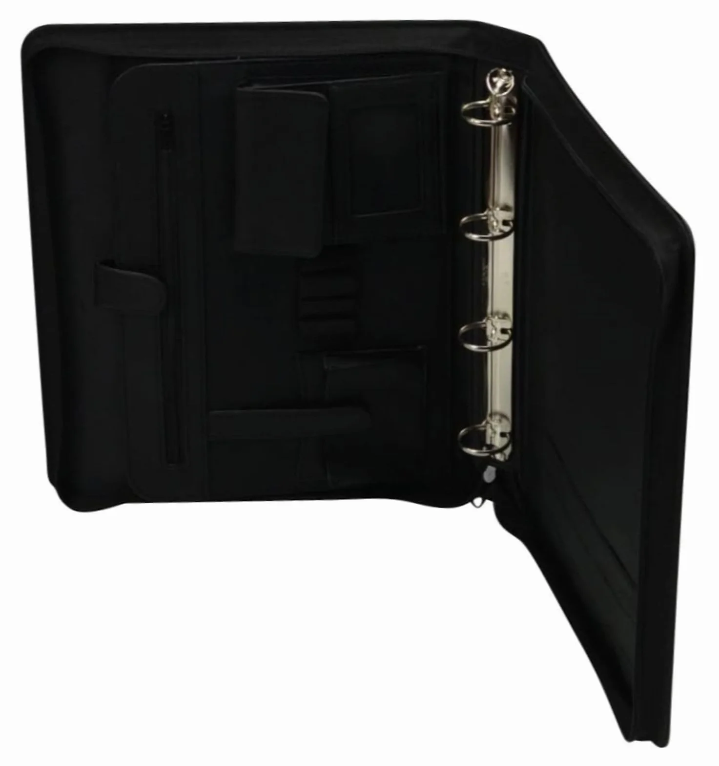 Alassio 30025 - Agenda de piel ecólogico (4 anillos, soporte para bolígrafos y tarjetas), color negro
