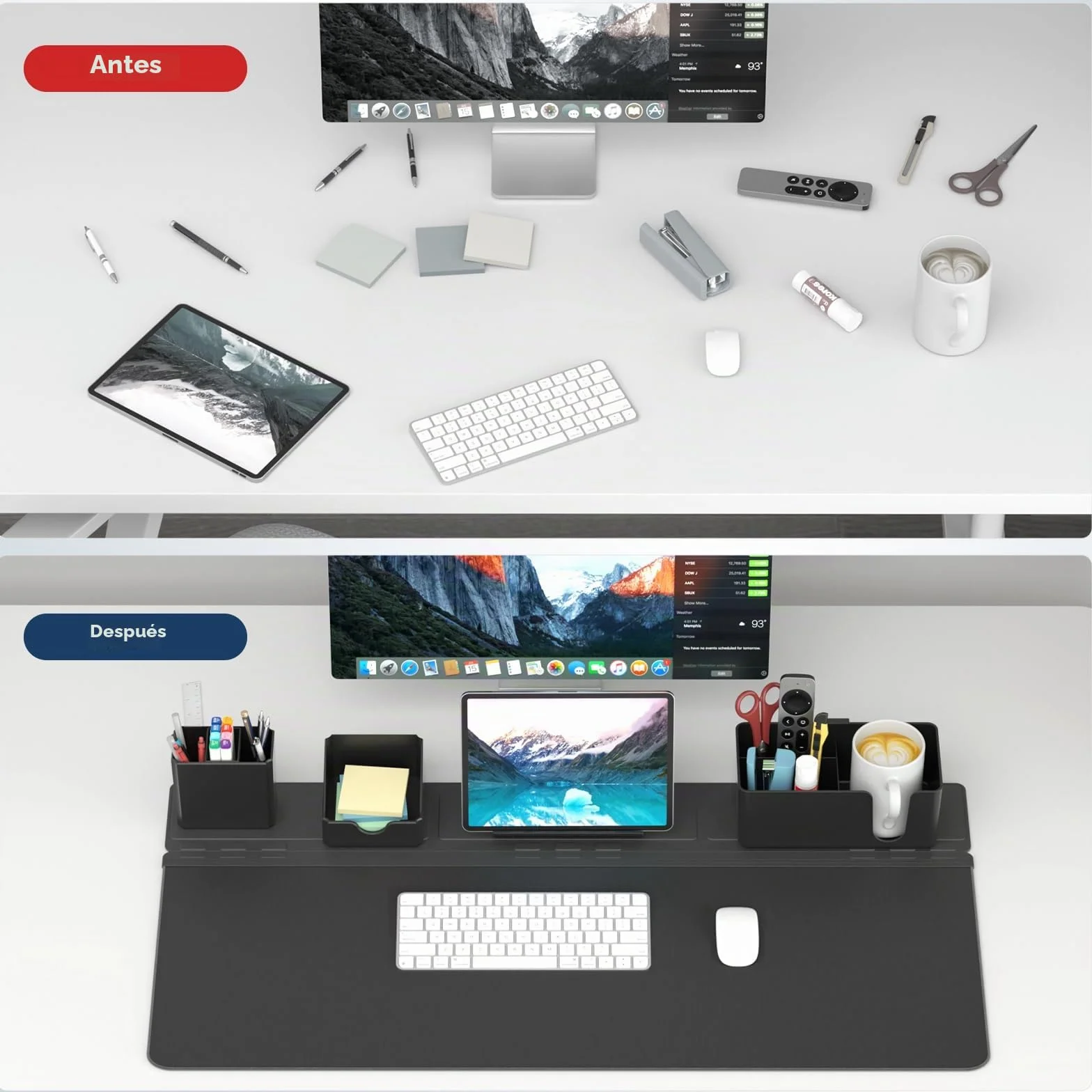 KDD Almohadilla Escritorio Grande con Set de Organizador Magnético, 5 en 1 Alfombrilla Ratón XXL & Mouse Pad Gaming con Teléfono/Portavasos/Portabolígrafos/Tarjetero DIY Oficina Hogar(80x34.5cm)