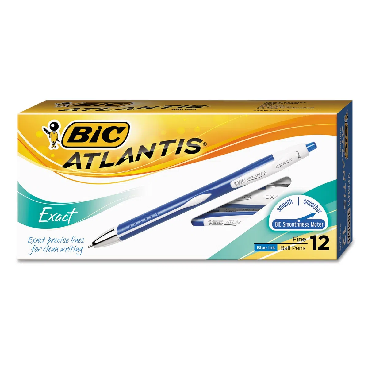 Bic Atlantis Exact - Bolígrafo de punta fina de 0,7 mm, color azul, 12 unidades