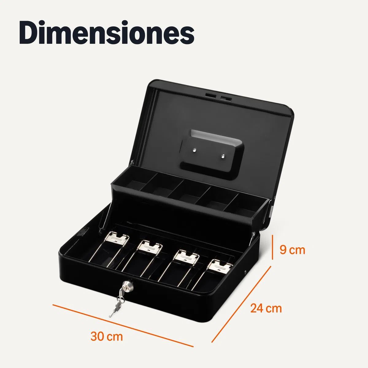 Amazon Basics - Caja para dinero con llave de cierre y bandeja para dinero, 9 x 30 x 24 cm, negro
