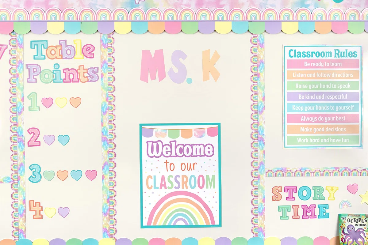 Teacher Created Resources Borde magnético con diseño de arco iris pastel