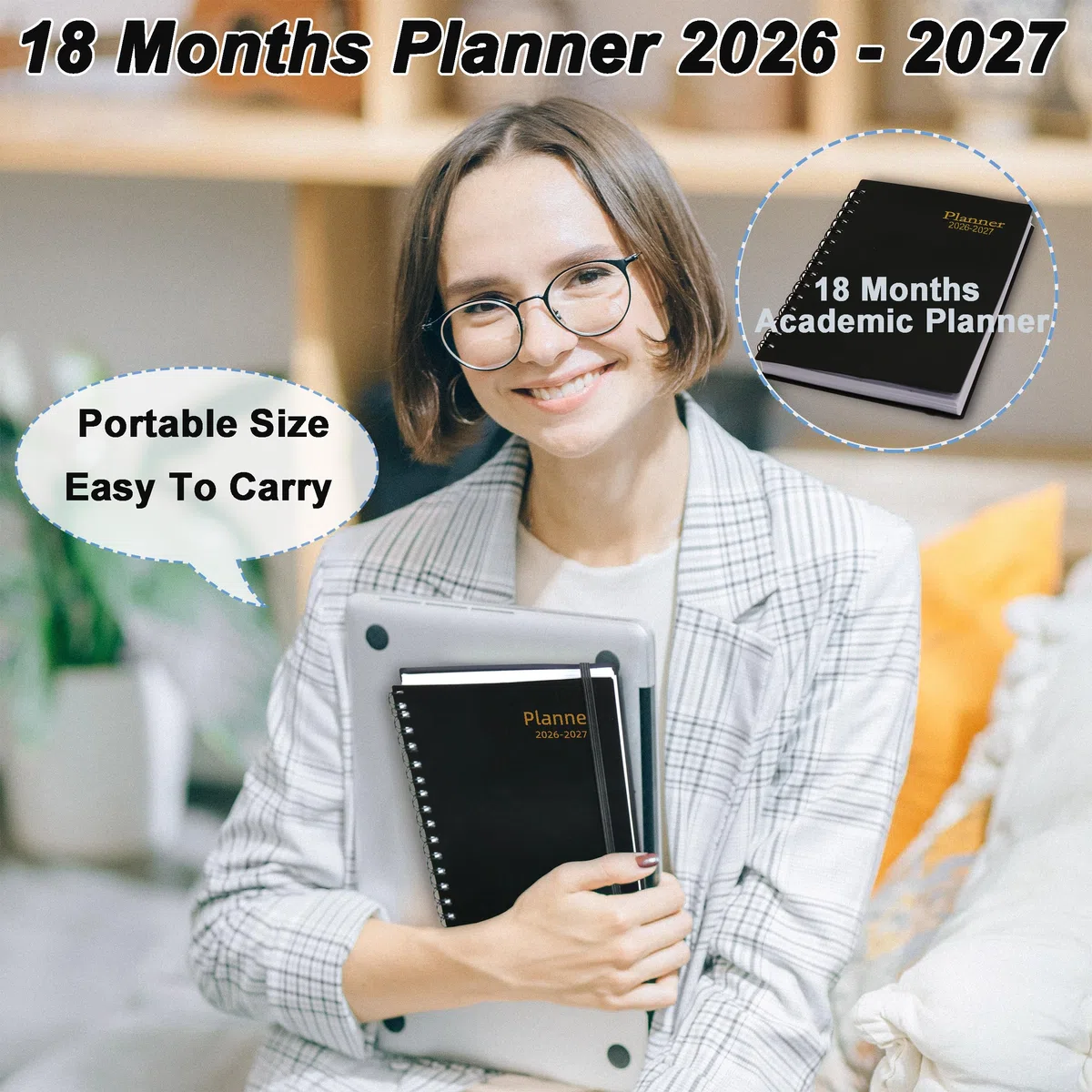 Agenda semanal y mensual 2026-2027, 2026, de julio de 2026 a diciembre de 2027, agenda de 18 meses con pestañas, tamaño A5, color negro