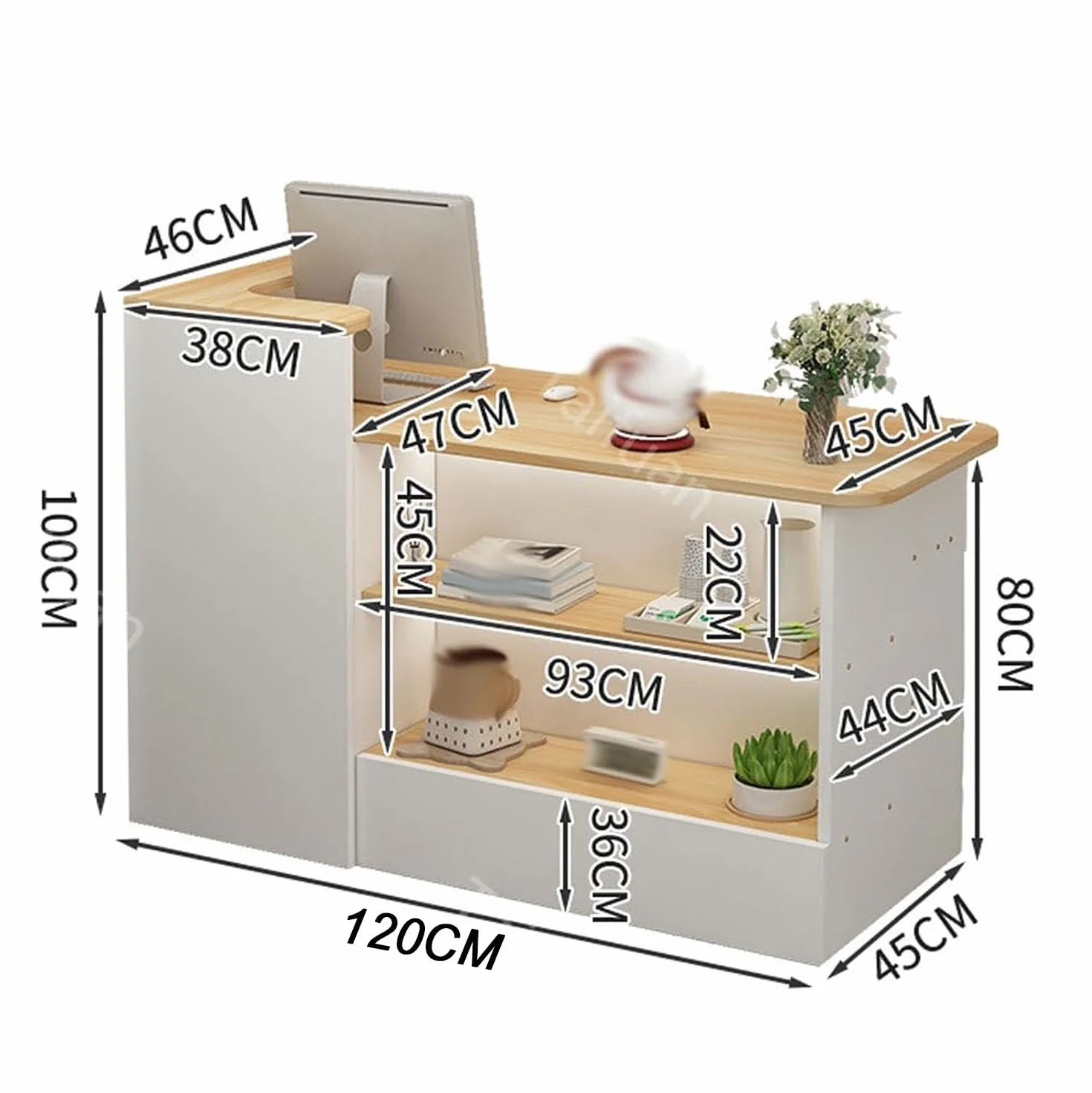 Mostrador Recepción Estética Madera Gabinete Cajero Gris Derecho 120x100x45cm