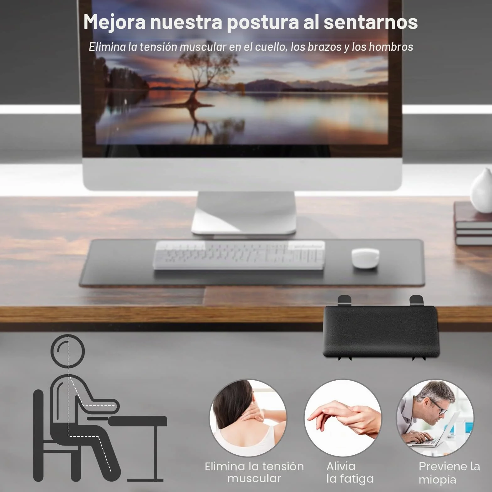 Reposabrazos para escritorio, Soporte de Codo Ergonómico Extensor de Escritorio de Ordenador Reposamuñecas para Soporte de Teclado en Casa y Oficina