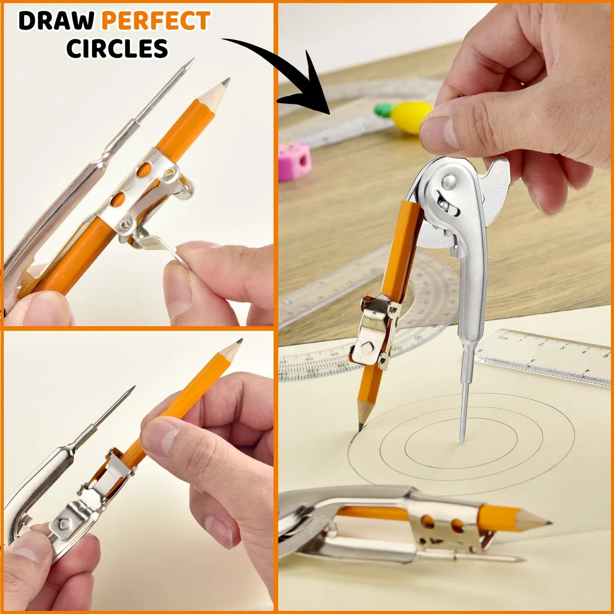60 piezas de brújula para geometría de metal, herramienta de matemáticas, brújula de dibujo a granel, brújula geométrica plateada con lápiz para estudiantes, escuela, aula, oficina, carpintería,