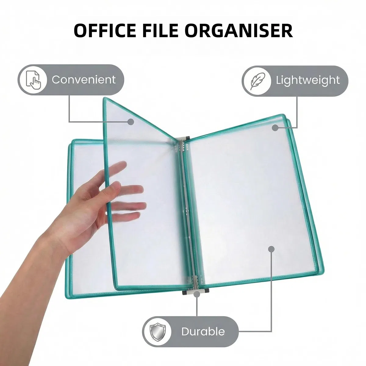 Juego de 2 Unidades Organizador de Documentos A4 de Pared, Soporte Colgante Abatible con 5 Paneles Transparentes, Exhibidor de Papeles y Menús para Oficina Restaurante Aula, Verde