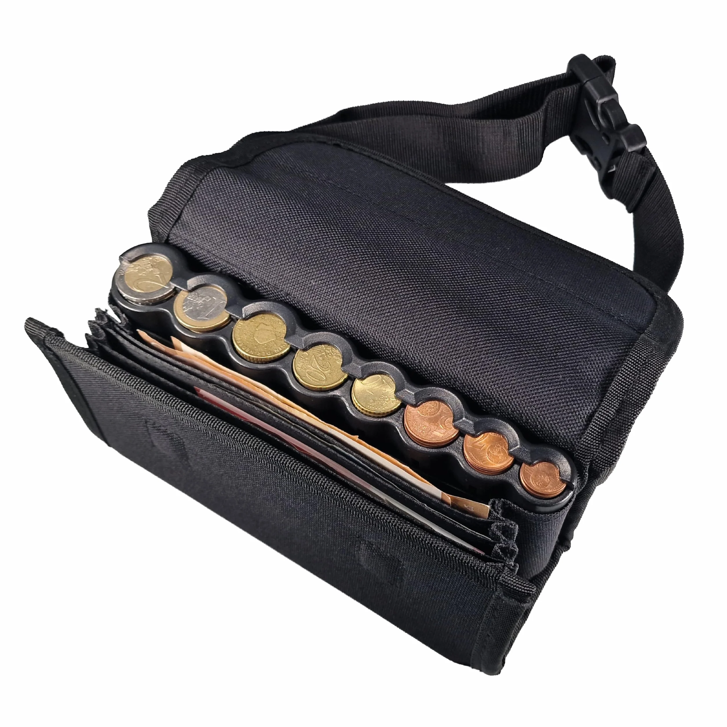 effektivo 10575 Cartera de Poliéster con dispensador de Monedas y cinturón, Color Negro