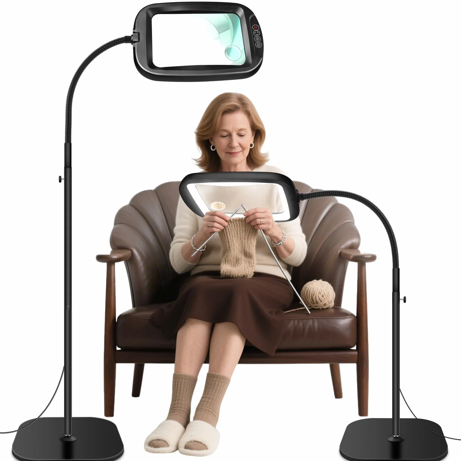 NZQXJXZ Lámpara de pie con Lupa con luz, 2 en 1 Lupa con Luz y Soporte con 60 LED de Brillo Ajustable, Lámpara de Aumento de Cuello de Cisne Flexible para Trabajos de Cerca, Manualidades, Lectura
