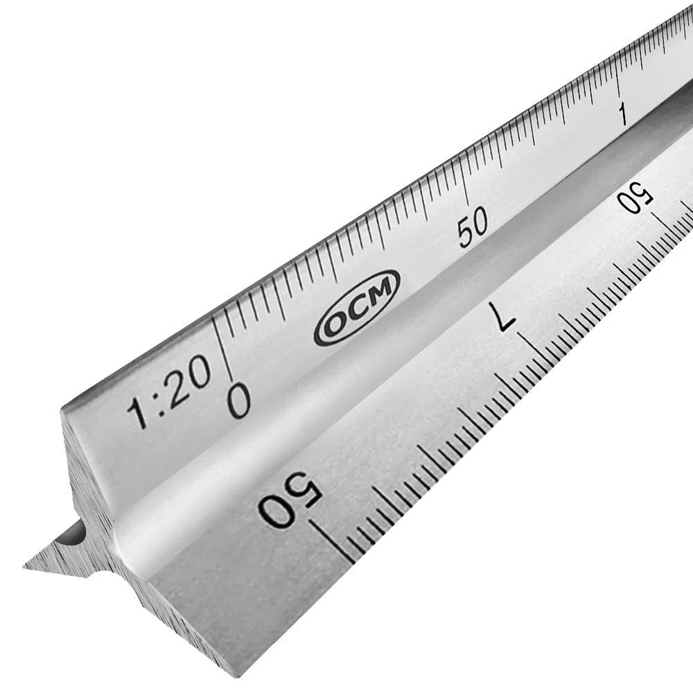 Regla de escala de ingeniero triangular métrica (aluminio sólido de grado profesional) 30 centímetros de ingeniería métrica, regla de dibujo mecánico arquitectónico, 1:20, 1:25, 1:50, 1:75