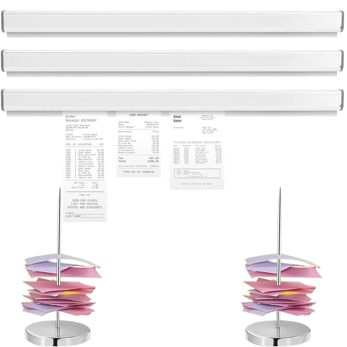 3 soportes para recibos de 40 cm, autoadhesivos, para cocina, hotel, bar, oficina, pedidos, ticket