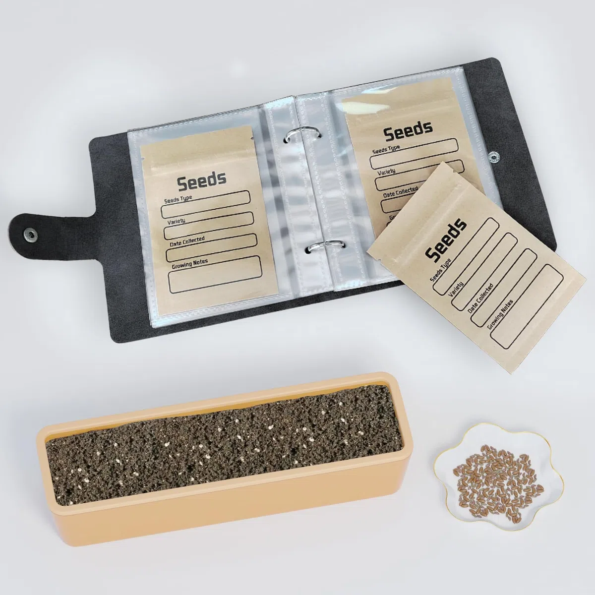 Carpeta organizadora de semillas con 50 sobres de semillas resellables, 50 bolsillos de almacenamiento, fundas transparentes de 3.5 x 5 pulgadas, ahorrador de semillas para los amantes del jardín