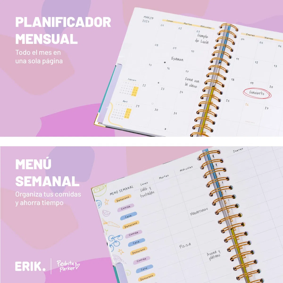 Grupo Erik Agenda escolar 2026 2027 Semana Vista Pedrita Parker en Español - Agenda Semana Vista A5 para niñas de Universidad e Instituto [Curso 26/27] Con Tapa dura, Pegatinas e Ilustraciones