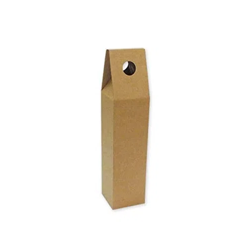 Pack 50 Cajas para envíos de 1 botella con asa. Automontable y de color marrón.