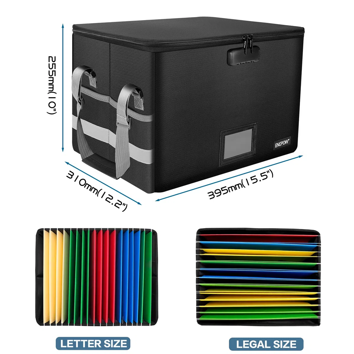 ENGPOW Caja de archivos con cerradura, organizador de almacenamiento de archivos, caja antiestática, caja de documentos plegable ignífuga con asa, caja de seguridad portátil para colgar cartas o