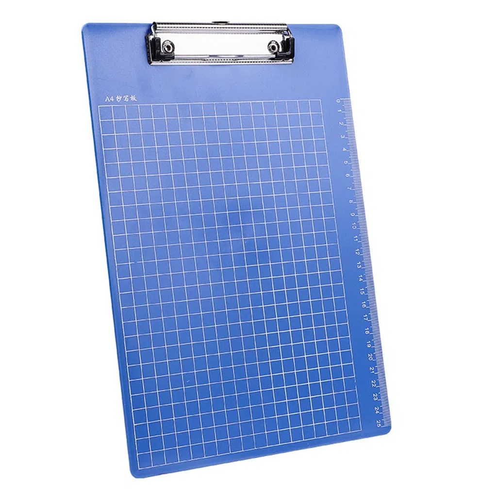 Tablero de escritura A4 con clip de aluminio y metal para organización de papelería de oficina.