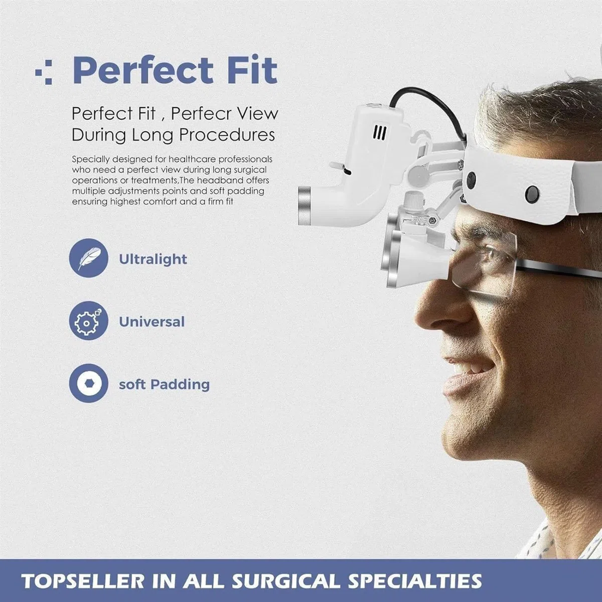 Lupa Dental, Lupa Binocular De 2.5 Aumentos Con Linterna Frontal Y Diadema, 30000 Lux De Alto Brillo, Ligera, Equipo De Laboratorio Binocular Con Aumento Para Otorrinolaringología Y Estomatología.