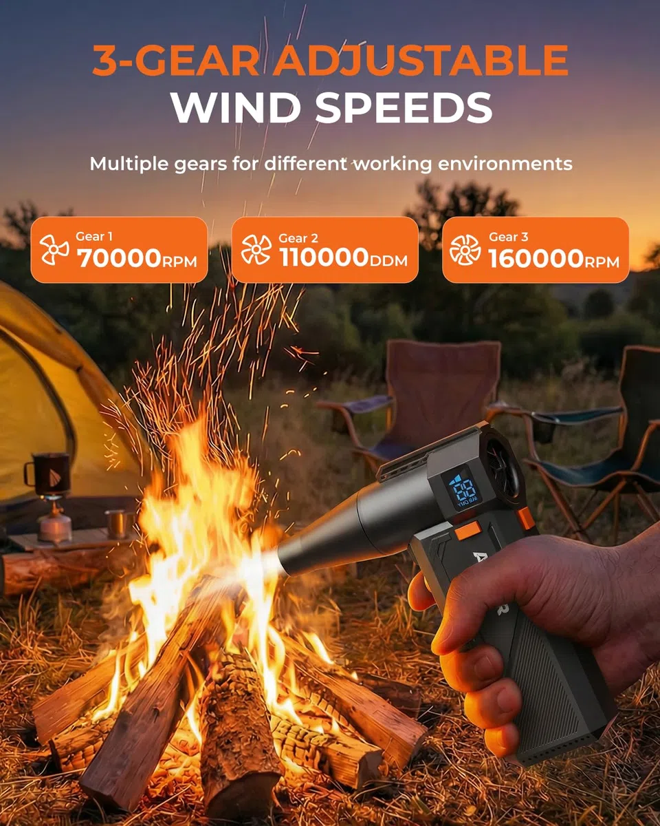 AHNR - Plumero de aire comprimido, 160.000 rpm, potente soplador eléctrico recargable con motor sin escobillas, mini soplador de aire ajustable de 3 engranajes inalámbrico para computadora, teclado