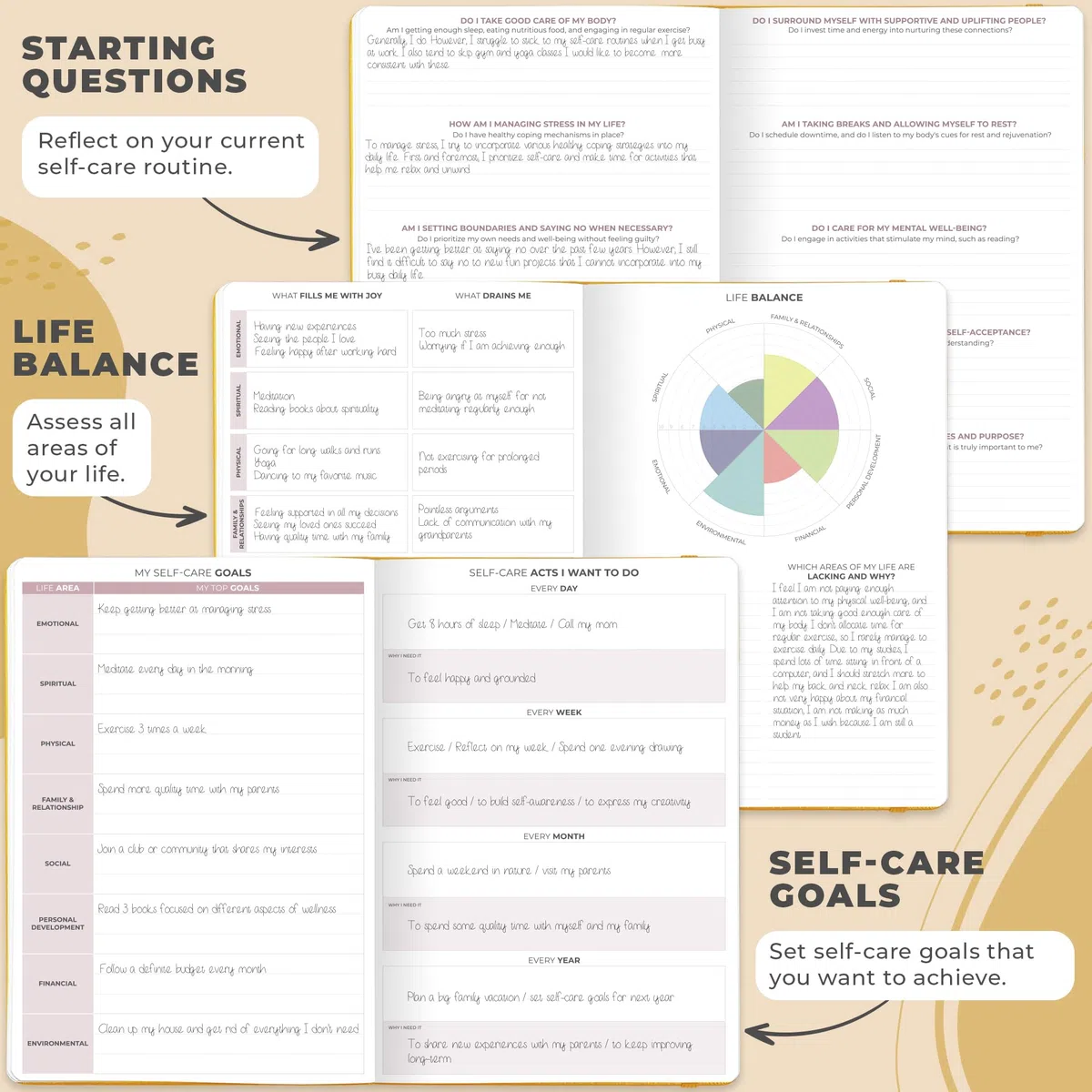 CF Self Care Journal PRO (más pequeño que A4 (7 x 10 pulgadas), color amarillo ámbar