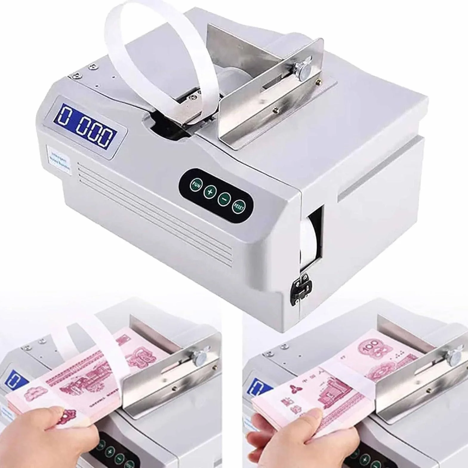 Máquina automática para empaquetar billetes, máquina para empaquetar efectivo rápidamente, máquina para empaquetar billetes escritorio con pantalla LCD, para finanzas y cajeros.