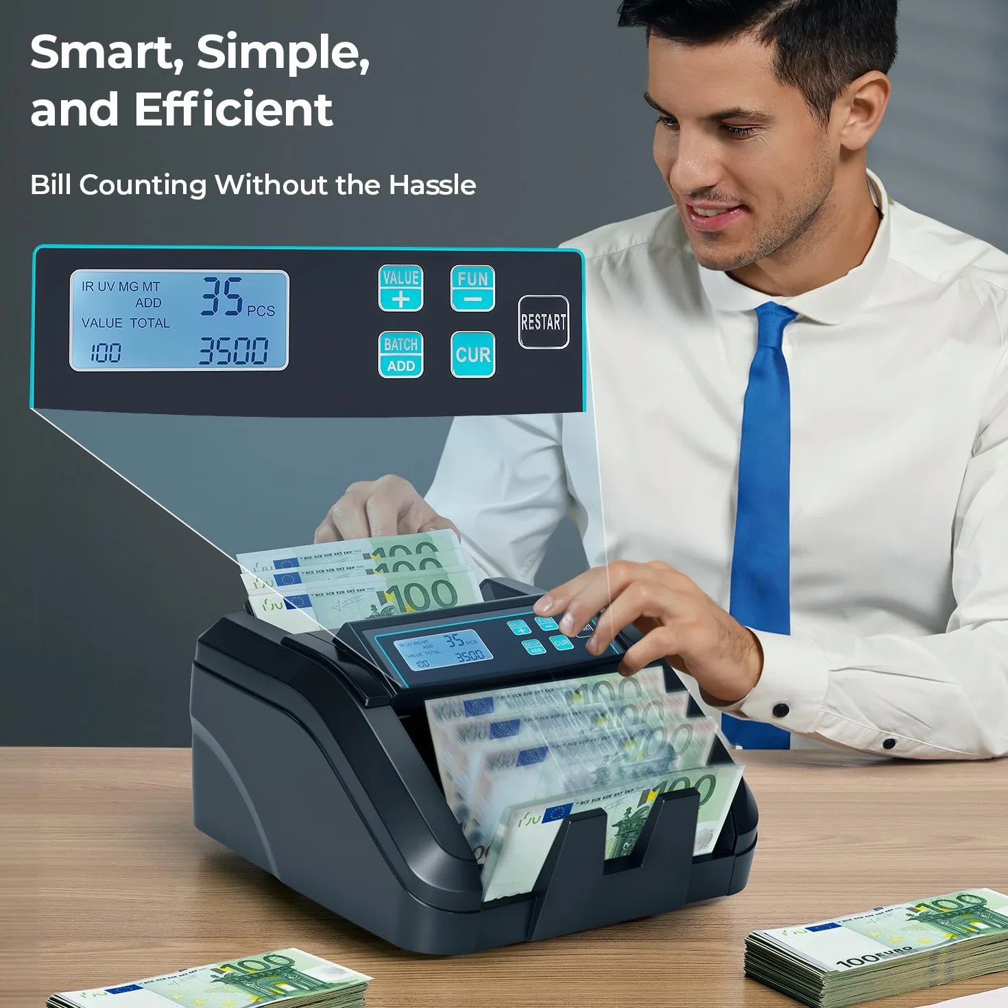 MUNBYN IMC51 Contadora de Billetes UV MG IR MT 1100 Billetes/min Pantalla LCD