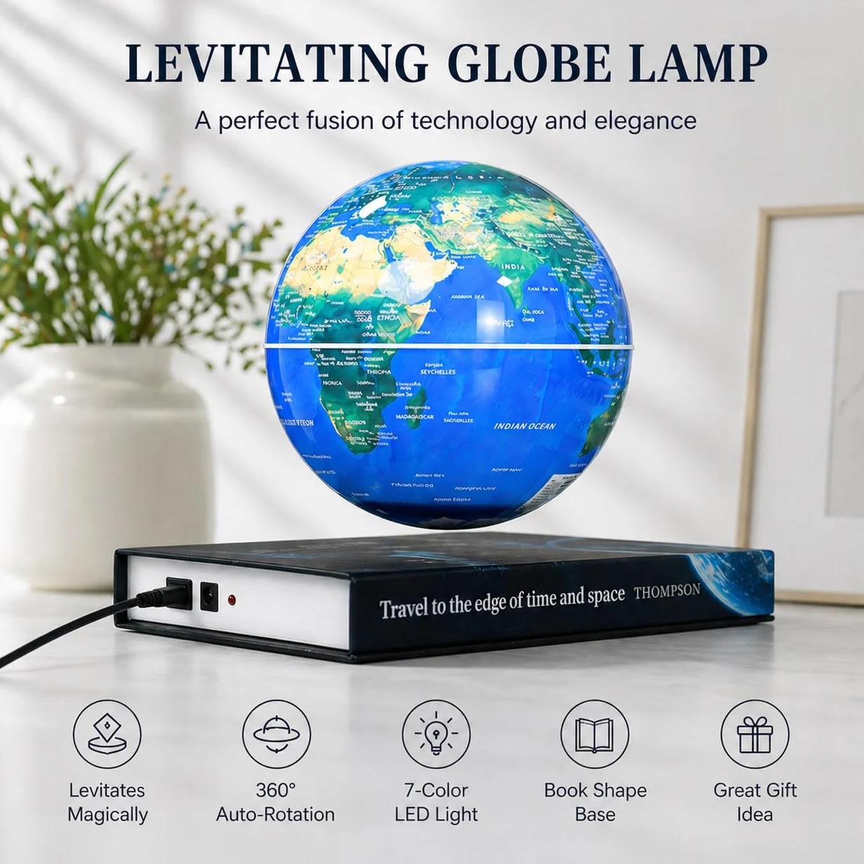 Plataforma flotante magnética y flotante Geo-globo 6 pulgadas mundo con luz LED para regalo de niños, decoración de escritorio genial para hombres/regalo de Navidad