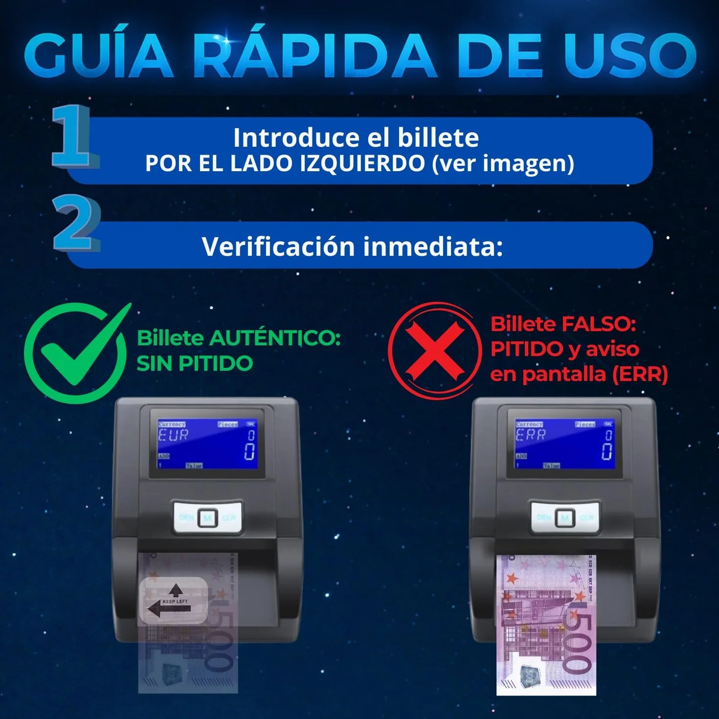 B&J SecureTech® - PACK De Detector De Billetes Falsos 2026 PORTÁTIL + Rotulador Billetes Falsos | 100% DETECCIÓN Y FIABILIDAD Para 3 Divisas EUR, GBP, USD