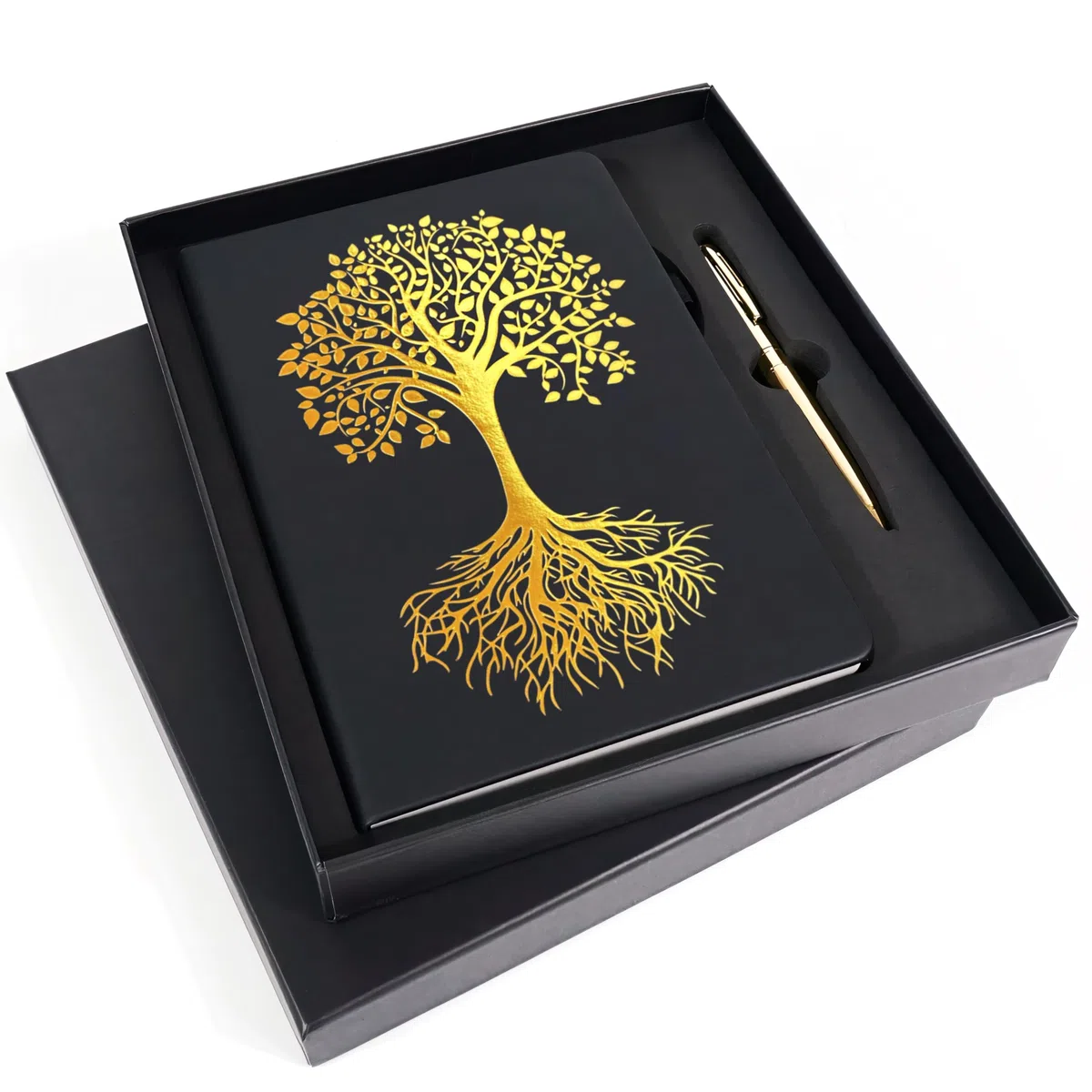 Veway Juego de regalo de diario y bolígrafo de árbol de la vida, diario de cuero vegano con bolígrafo, diario profesional para mujeres u hombres, juego de regalo de cuaderno de tapa dura A5, índice y