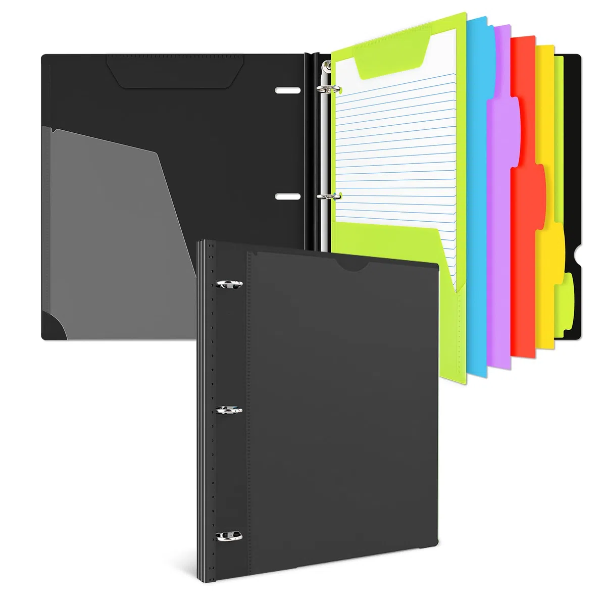 INFUN Cuaderno telescópico todo en uno, carpeta recargable de 3 anillos con 1 carpeta de bolsillo móvil de plástico, 5 separadores de materias de plástico y papel gráfico y papel rayado universitario,